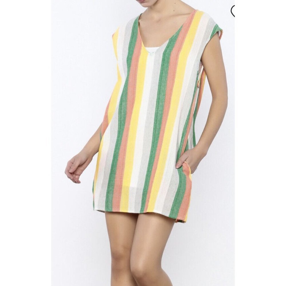glam VERTICAL TROPICANA DRESS side pockets and cap sleeves Sheer Size Small